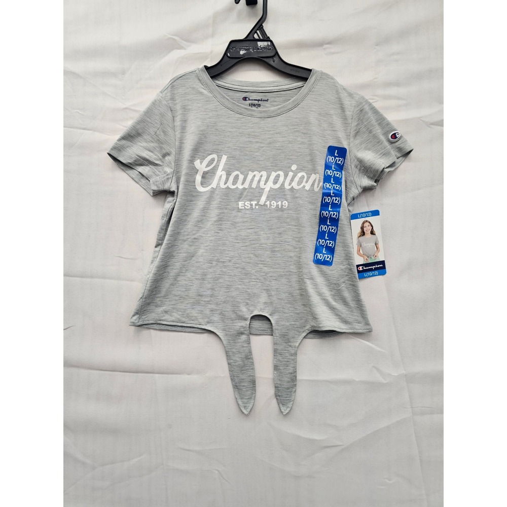 Champion Girls Grey Heather Active‎ Top Front Tie Short Sleeve Shirt C815SK4075